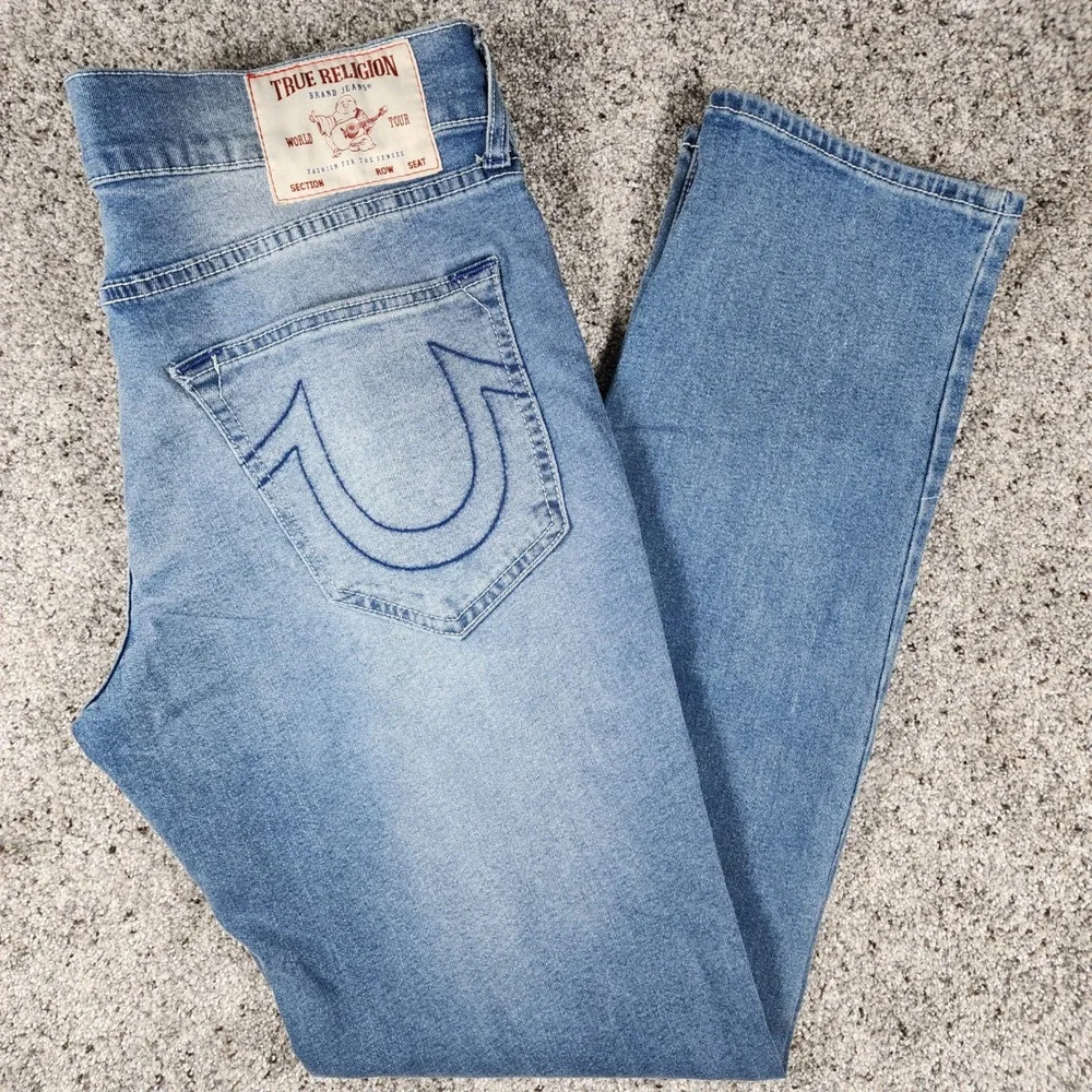 True Religion Jeans Mens 33 Geno Relaxed Slim Horseshoe Blue Denim Excellent